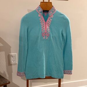 Lilly Pulitzer Cashmere Blend Tunic Teal with Pink Detail EUC